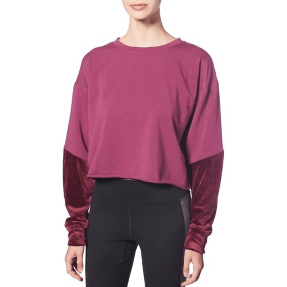 Splendid Sweatshirt Women's Medium Studio Burgundy Velvet Sleeve Cropped Top NWT